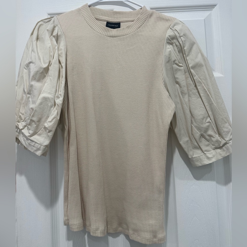 Who what wear beige cream puff sleeve short sleeve top size small